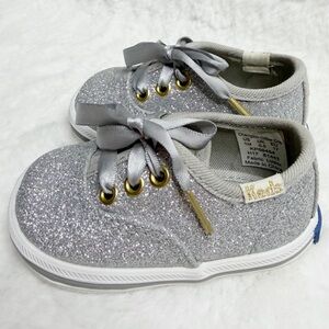 Keds X Kate Spade NB  Baby Girls Silver Glitter Shoe